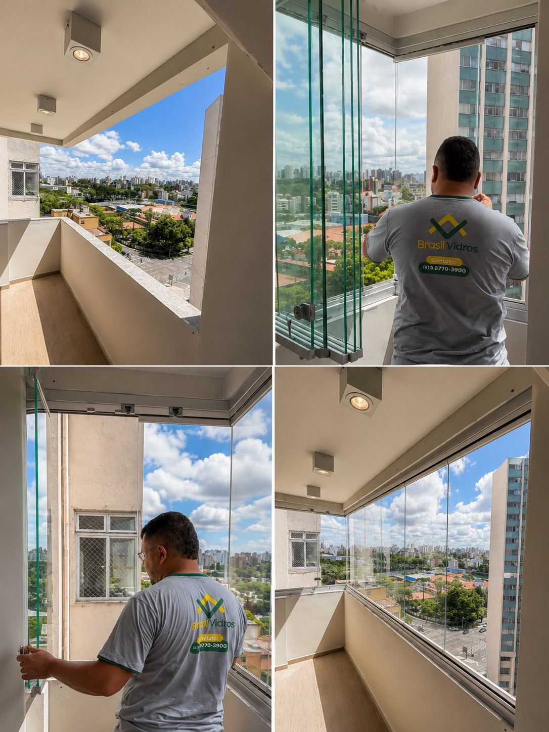 Cortina de vidro antes e depois